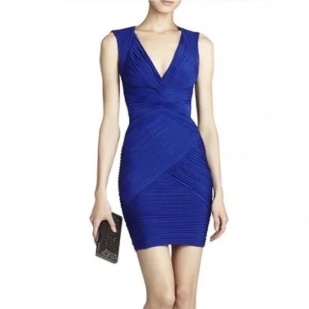 BCBG stretch party dress with ruching.